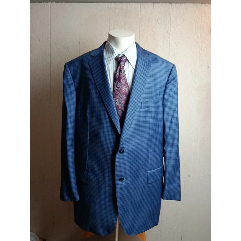 Ermenegildo Zegna Sport Coat Mens 52 Blue Gingham Wool Mila Italy
